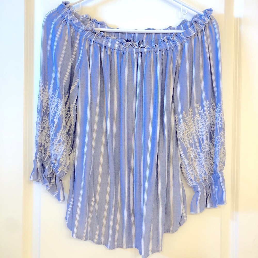 INC Blue and White Striped Blouse